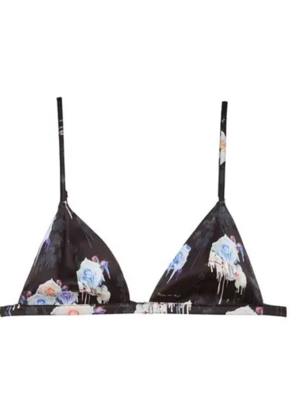 Fleur du Mal Luxe Black Silk Floral Triangle Bra Size Small NWT